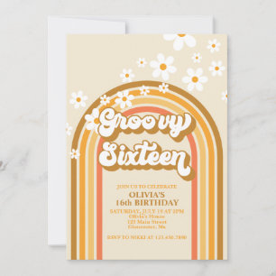 Retro Groovy Sixteen Regenbogen-Gänseblümchen 16.  Einladung
