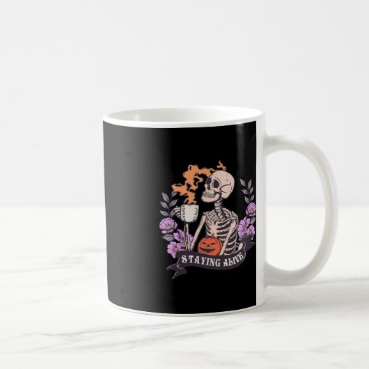 Retro Groovy Skeleton Bleibe Alive Coffee Hallowon Kaffeetasse (Rechts)