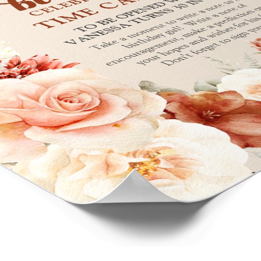 Retro Groovy Skript Terracotta Blume Zeitkapsel Poster (Ecke)