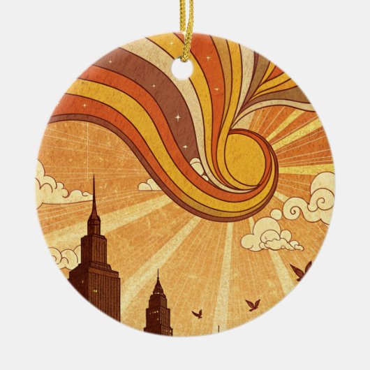 Retro Groovy Skyline Weihnachtskarte Keramik Ornament (Vorne)