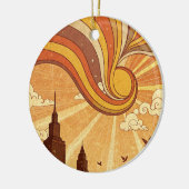 Retro Groovy Skyline Weihnachtskarte Keramik Ornament (Links)