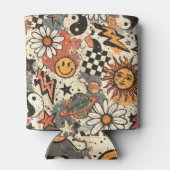Retro Groovy Smiley Sun Daisy Psychedelic Pattern Dosenkühler (Rückseite)