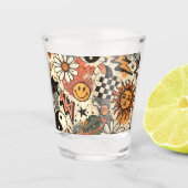 Retro Groovy Smiley Sun Daisy Psychedelic Pattern Schnapsglas (Vorderseite)