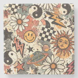 Retro Groovy Smiley Sun Daisy Psychedelic Pattern Steinuntersetzer