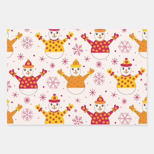 Retro Groovy Snowmen Pattern Weihnachten Geschenkpapier Set (Vorderseite 2)