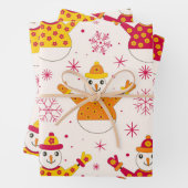 Retro Groovy Snowmen Pattern Weihnachten Geschenkpapier Set (Beispiel)