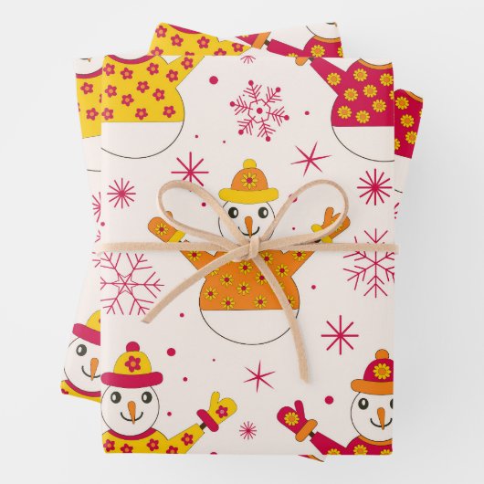 Retro Groovy Snowmen Pattern Weihnachten Geschenkpapier Set (Beispiel)
