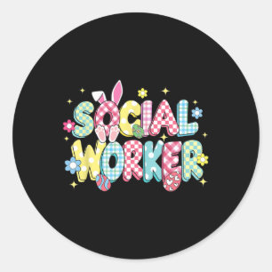 Retro Groovy Social Worker Bunny Ear Funny Oster Runder Aufkleber