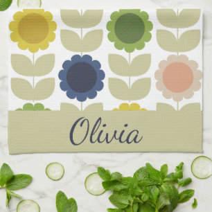 Retro Groovy Sommer Blumen Stiele Geschirrtuch