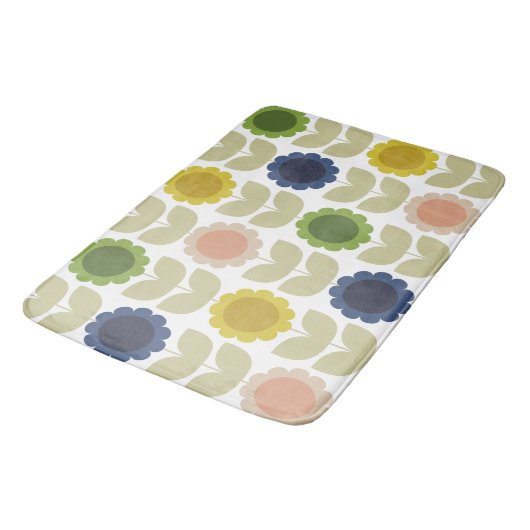 Retro Groovy Sommerblumen Stiele Badematte (Schrägansicht)