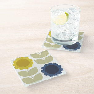 Retro Groovy Sommerblumen Stiele Glasuntersetzer
