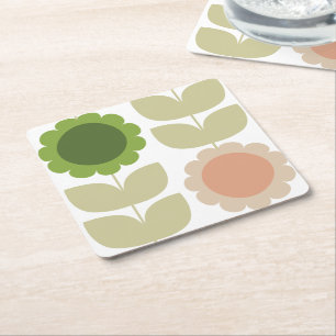 Retro Groovy Sommerblumen Stiele Rechteckiger Pappuntersetzer