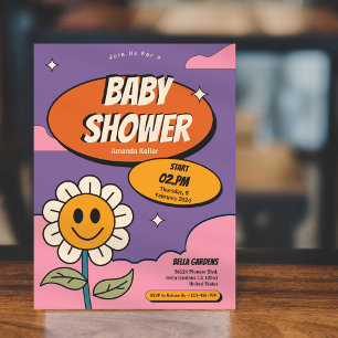 Retro Groovy Sonnenblumendusche Einladung