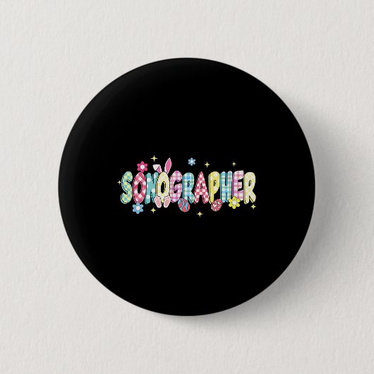 Retro Groovy Sonographe Bunny Ear Funny Ostergi Button (Vorderseite)