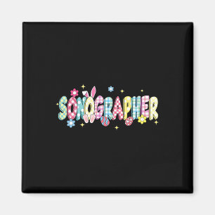 Retro Groovy Sonographer Bunny-Ohr Lustiges Oster- Magnet