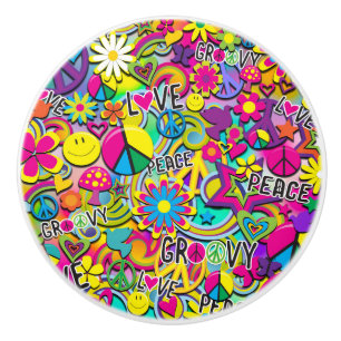 Retro Groovy Spaß 60er Jahre Sechziger Liebe Bunt Keramikknauf