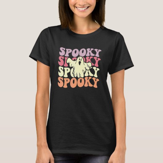 Retro Groovy Spooky Ghost Boo Halloween Costume Sc T-Shirt (Vorderseite)