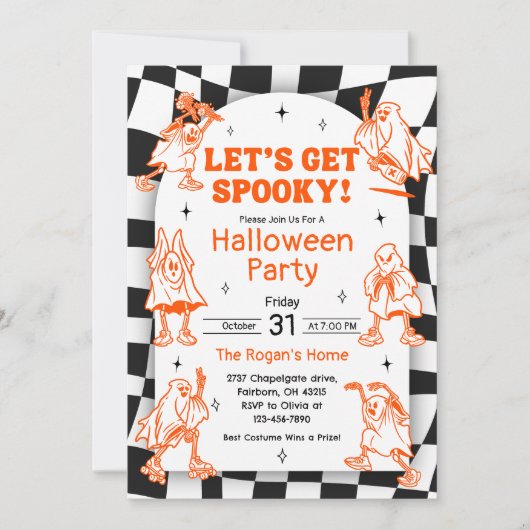 Retro Groovy Spooky Ghost Halloween-Party Einladung (Vorderseite)