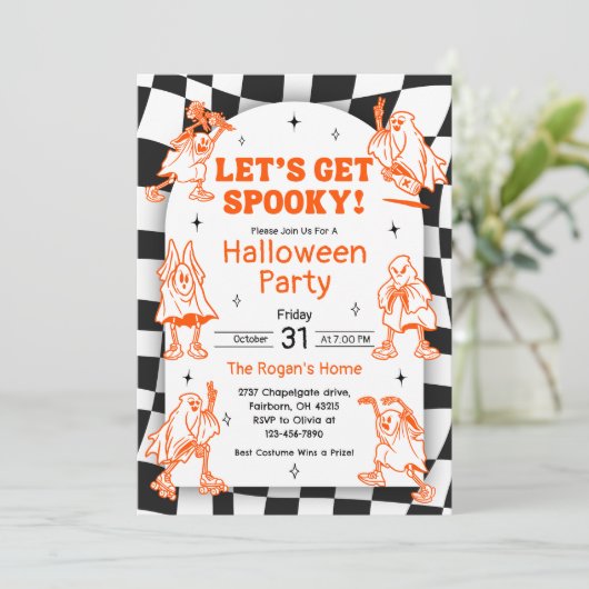 Retro Groovy Spooky Ghost Halloween-Party Einladung (Stehend Vorderseite)