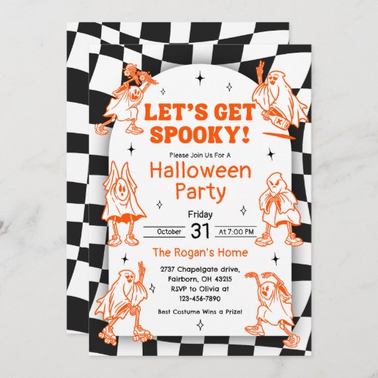 Retro Groovy Spooky Ghost Halloween-Party Einladung (Vorne/Hinten)