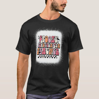 Retro Groovy Spooky Kindergarten Halloween Teacher T-Shirt