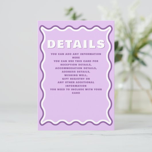 Retro Groovy Squiggle Wavy Curve Lila Hochzeit Begleitkarte (Stehend Vorderseite)