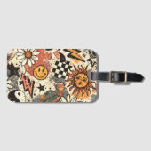 Retro Groovy Sticker Collage Pattern Smiley Face Gepäckanhänger (Vorderseite (Horizontal))