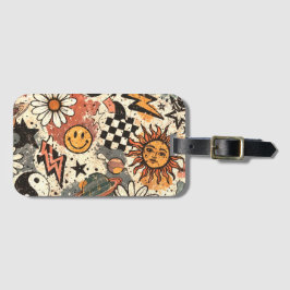 Retro Groovy Sticker Collage Pattern Smiley Face Gepäckanhänger