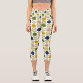 Retro Groovy Summer Flowers Stems Capri Leggings (Vorderseite)