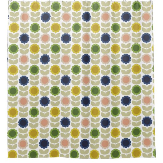 Retro Groovy Summer Flowers Stems Duschvorhang (Vorderseite)