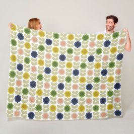 Retro Groovy Summer Flowers Stems Fleecedecke