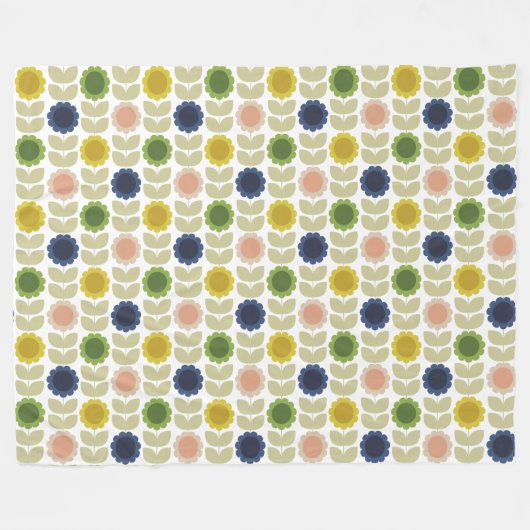 Retro Groovy Summer Flowers Stems Fleecedecke (Vorderseite (Horizontal))