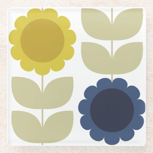 Retro Groovy Summer Flowers Stems Glasuntersetzer (Vorderseite)