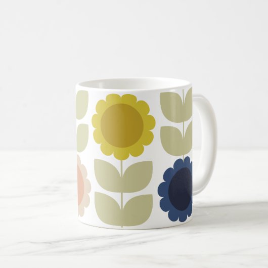 Retro Groovy Summer Flowers Stems Kaffeetasse (VorderseiteRechts)