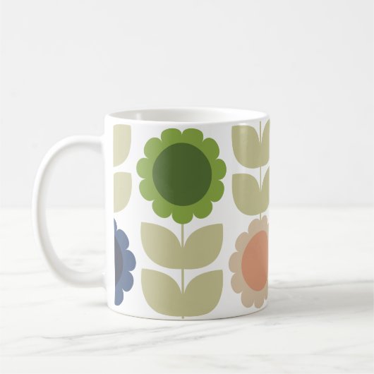 Retro Groovy Summer Flowers Stems Kaffeetasse (Links)