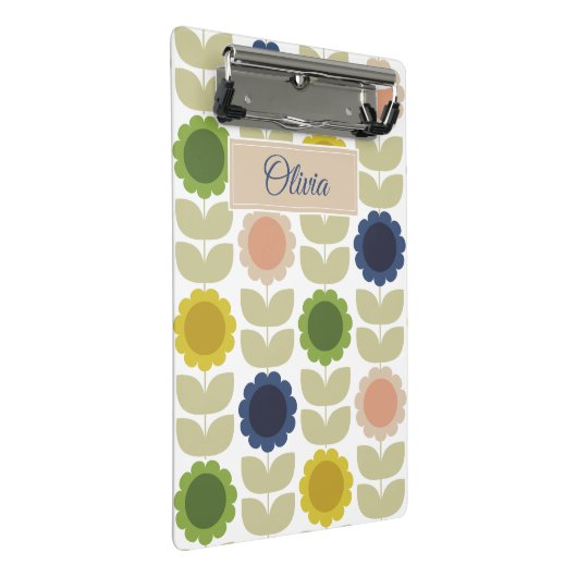 Retro Groovy Summer Flowers Stems Mini Klemmbrett (Schrägansicht)