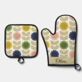 Retro Groovy Summer Flowers Stems Ofenhandschuh & Topflappen-Set (Vorderseite)