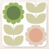 Retro Groovy Summer Flowers Stems Rechteckiger Pappuntersetzer (Vorderseite)