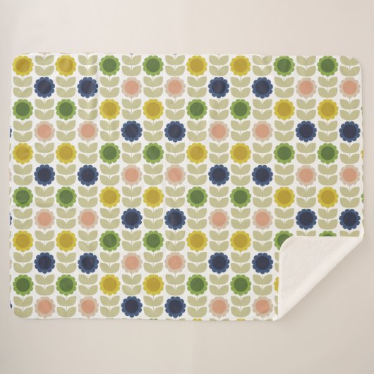 Retro Groovy Summer Flowers Stems Sherpadecke (Vorderseite (Horizontal))