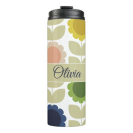 Retro Groovy Summer Flowers Stems Thermosbecher