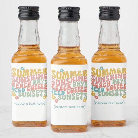 Retro Groovy Summer Pink Monogram Name Alkoholflaschenetikett (Flaschen)