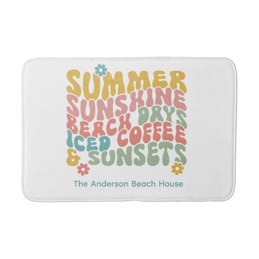 Retro Groovy Summer Pink Monogram Name Badematte (Vorderseite)