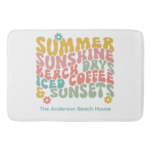 Retro Groovy Summer Pink Monogram Name Badematte (Vorderseite)