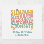 Retro Groovy Summer Pink Monogram Name Bierflaschenetikett (Einzelnes Label)