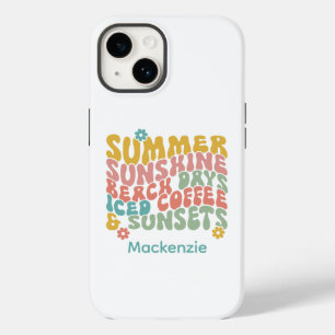 Retro Groovy Summer Pink Monogram Name Case-Mate iPhone 14 Hülle