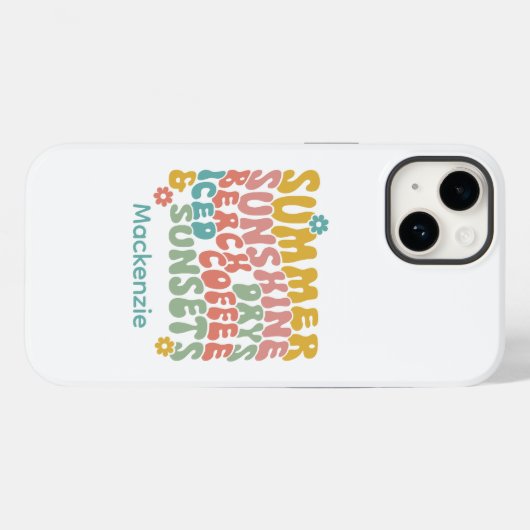 Retro Groovy Summer Pink Monogram Name Case-Mate iPhone Hülle (Rückseite (Horizontal))