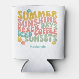 Retro Groovy Summer Pink Monogram Name Dosenkühler