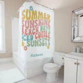 Retro Groovy Summer Pink Monogram Name Duschvorhang (Beispiel)