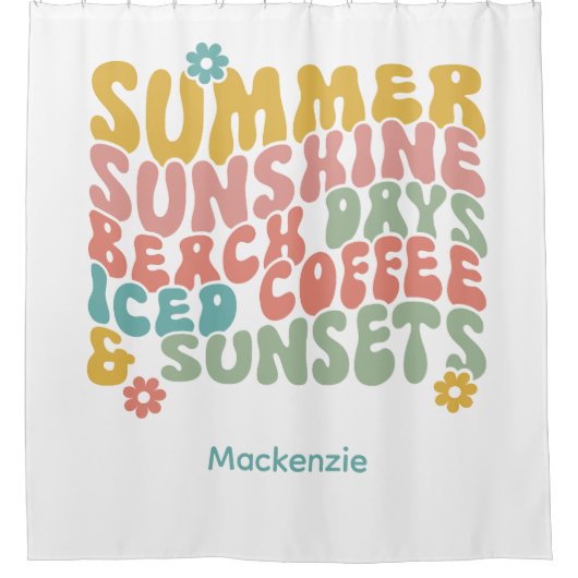 Retro Groovy Summer Pink Monogram Name Duschvorhang (Vorderseite)
