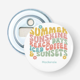 Retro Groovy Summer Pink Monogram Name Flaschenöffner